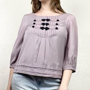 Anthropologie Mauve & Black 3/4 Sleeve Blouse